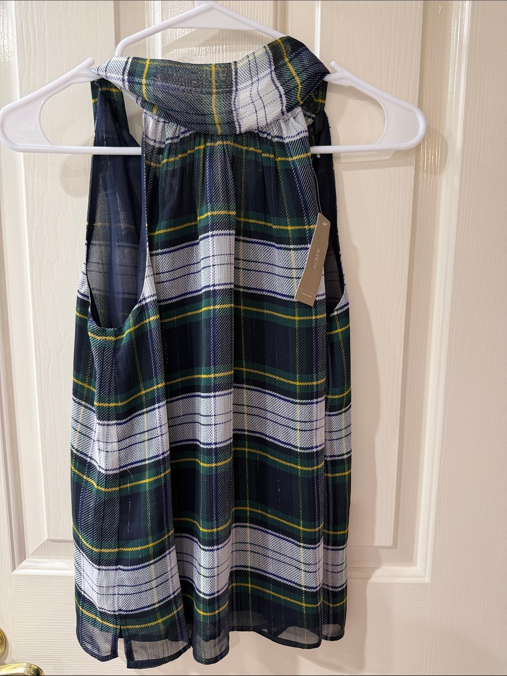 NWT 0P J. Crew Navy, White & Green Plaid Sleeveless Halter Blouse